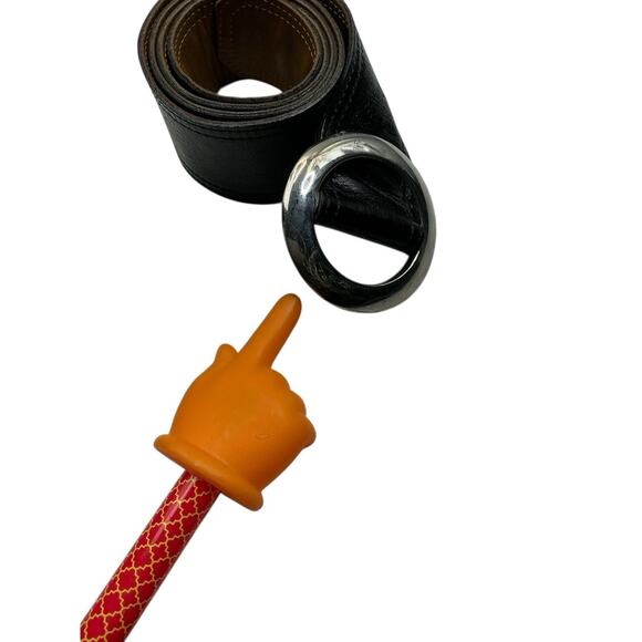 Kristin Kahle Leather Belt Reversible Black Sm/MED 2" wide Round Buckle - Picture 8 of 8